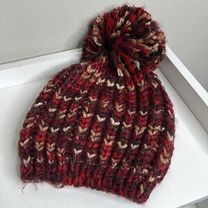 Collection Eighteen Pom Knit Beanie Red & Cream One Size